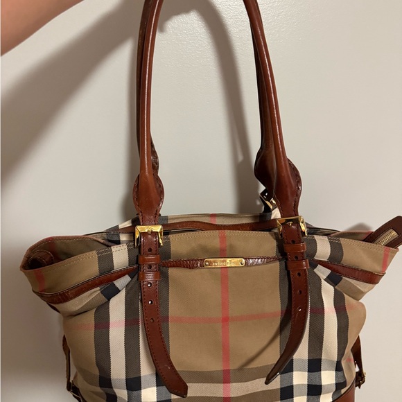 Burberry Tan and Brown Tote/Diaper Bag with Iconic Check Pattern - Picture 1 of 11